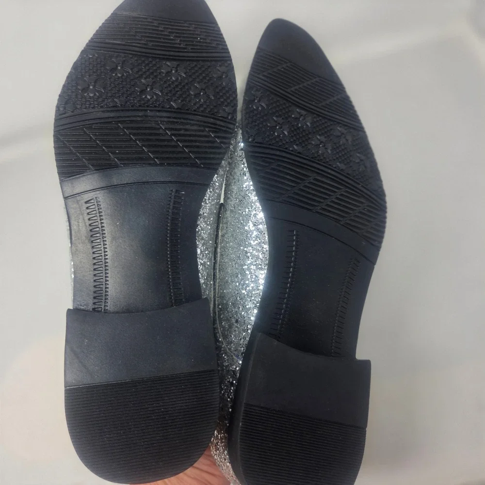 Glitter Derby Shoes Mens 10 Silver Pointed Toe Formal Party Statement Glam